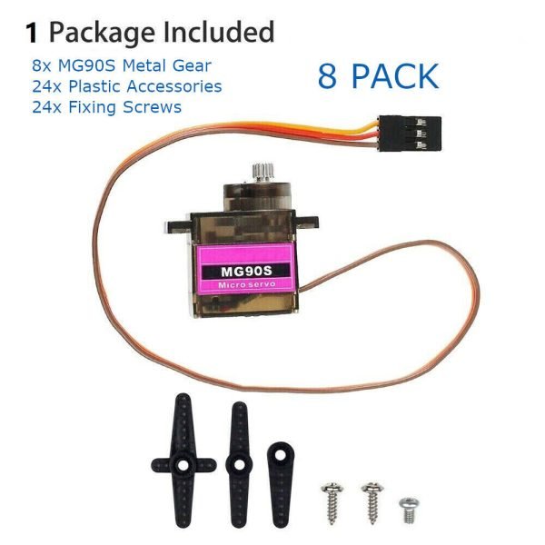 8 Pack MG90S Metal Gear Micro Servo for Boat Car Plane RC Helicopter Arduino - Image 3